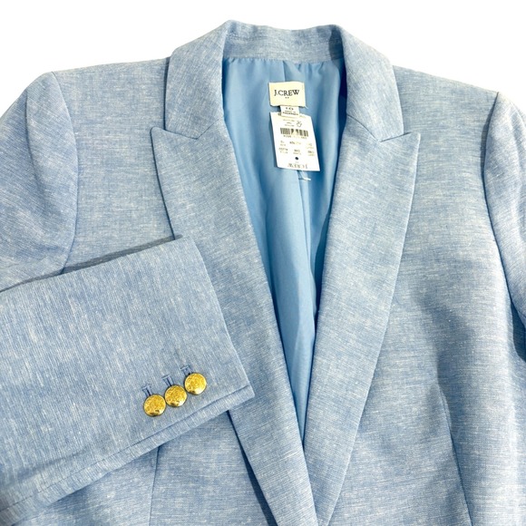 J.Crew Jackets & Blazers - New J.Crew Linen Cotton Blazer Womens 10 Light Blue Gold Buttons Fully Lined NWT